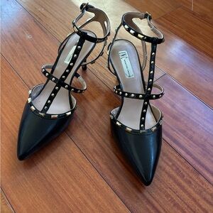 INC. Heels Women’s SZ 8.5 Black Leather Studded Pointed Toe